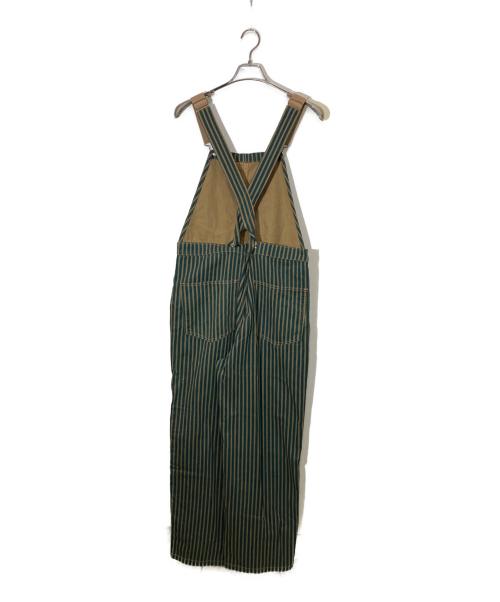 karaku（カラク）KARAKU (カラク) STAY TRUE  ツートンストライプ柄オーバーオール グリーン サイズ:XLの古着・服飾アイテム