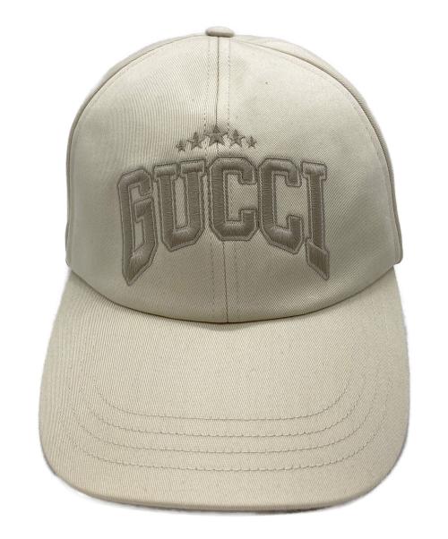 GUCCI（グッチ）GUCCI (グッチ) 刺繍コットンベースボールキャップ ベージュ サイズ:-の古着・服飾アイテム