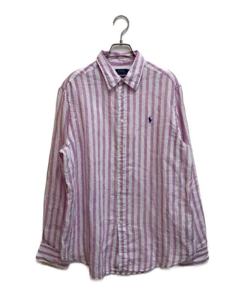 POLO RALPH LAUREN（ポロ・ラルフローレン）POLO RALPH LAUREN (ポロ・ラルフローレン) ストライプリネンシャツ パープル×ホワイト サイズ:Lの古着・服飾アイテム