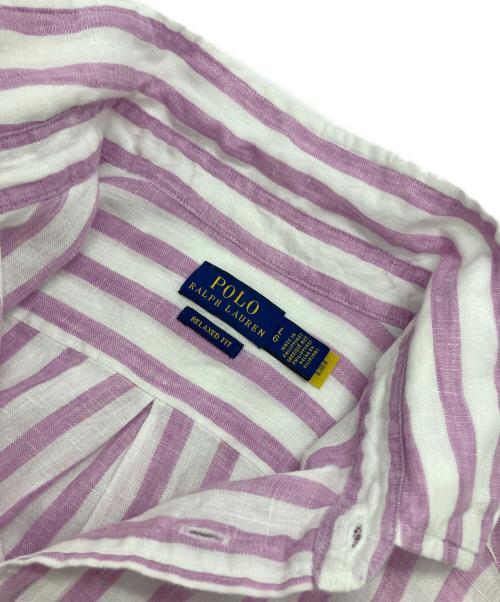 POLO RALPH LAUREN（ポロ・ラルフローレン）POLO RALPH LAUREN (ポロ・ラルフローレン) ストライプリネンシャツ パープル×ホワイト サイズ:Lの古着・服飾アイテム