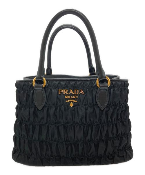 PRADA（プラダ）PRADA (プラダ) ギャザー2WAYショルダーバッグ ブラックの古着・服飾アイテム