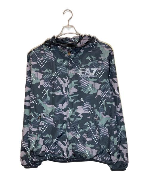 EA7（イーエーセブン）EA7 (イーエーセブン) 総柄フーデットジャケット ブラック×グリーン サイズ:XLの古着・服飾アイテム