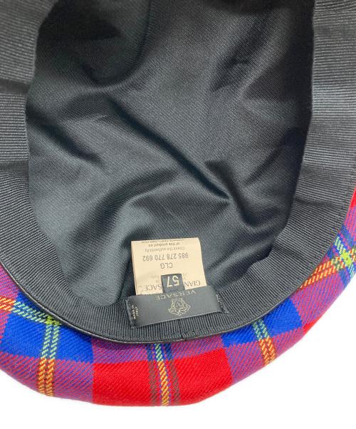VERSACE（ヴェルサーチェ）VERSACE (ヴェルサーチェ) チェックベレー帽 レッド サイズ:57の古着・服飾アイテム