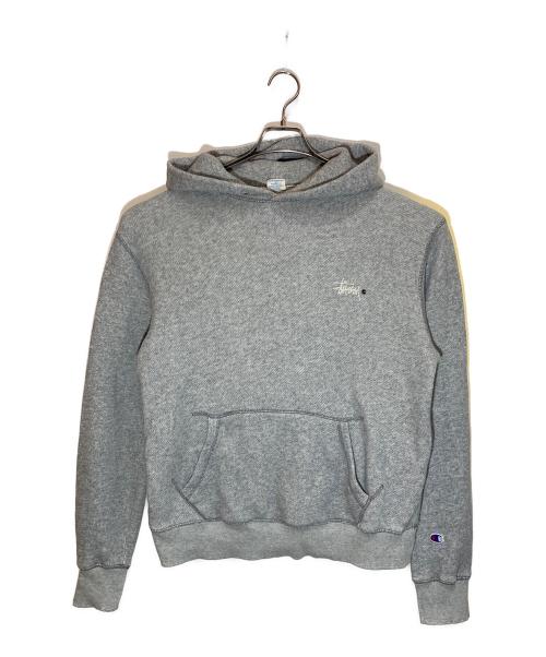 Champion（チャンピオン）Champion (チャンピオン) stussy (ステューシー) コラボプルオーバーパーカー グレー サイズ:Lの古着・服飾アイテム