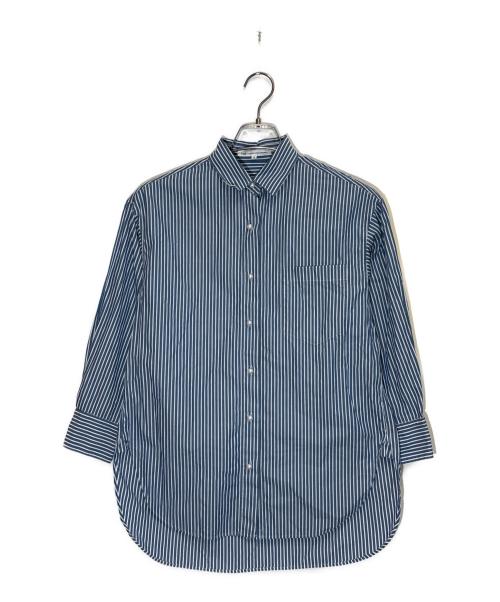 23区（ニジュウサンク）23区 (ニジュウサンク) CANCLINI ポケット付き パールボタン シャツブラウス ブルー×ホワイト サイズ:SIZE 32の古着・服飾アイテム