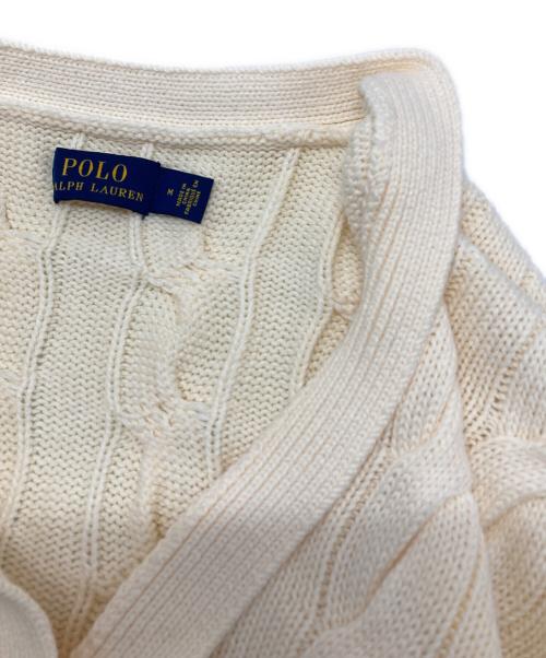POLO RALPH LAUREN（ポロ・ラルフローレン）POLO RALPH LAUREN (ポロ・ラルフローレン) サイドスリットケーブルコットンニットカーディガン アイボリー サイズ:Ⅿの古着・服飾アイテム