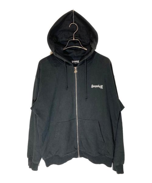 SUPPLIER（サプライヤー）SUPPLIER (サプライヤー) Cross Zip Hoodie V2 ラインストーン ブラック サイズ:SIZE Lの古着・服飾アイテム