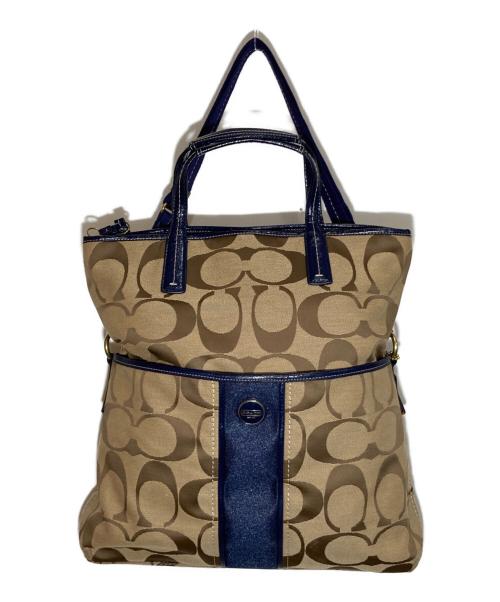 COACH（コーチ）COACH (コーチ) 2WAYシグネチャーショルダーバッグ ベージュ×ネイビーの古着・服飾アイテム