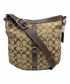 COACHコーチ）の古着「シグネチャーショルダーバッグ」｜ベージュ×ブラウン