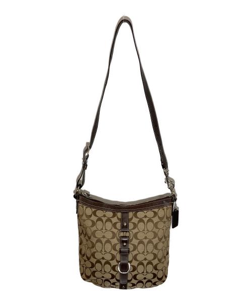 COACH（コーチ）COACH (コーチ) シグネチャーショルダーバッグ ベージュ×ブラウンの古着・服飾アイテム