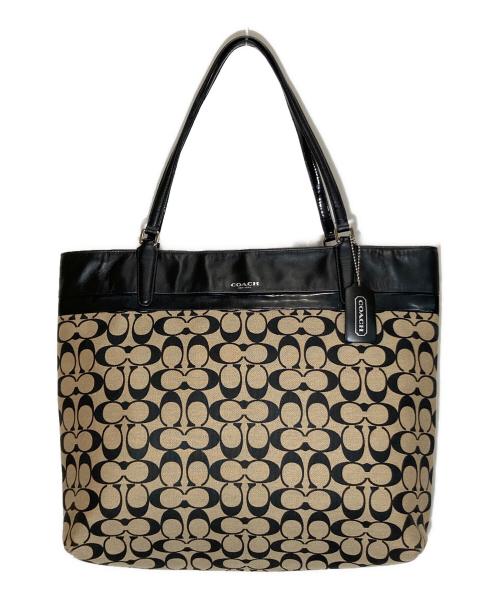COACH（コーチ）COACH (コーチ) シグネチャートートバッグ ベージュ×ブラックの古着・服飾アイテム