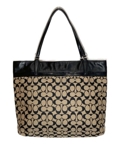 COACH（コーチ）COACH (コーチ) シグネチャートートバッグ ベージュ×ブラックの古着・服飾アイテム