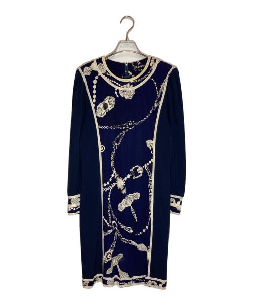 LEONARD PARIS（レオナール パリ）LEONARD PARIS (レオナール パリ) スカーフ柄ワンピース ネイビー サイズ:SIZE 9ARの古着・服飾アイテム