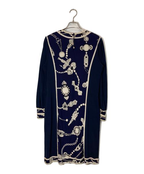 LEONARD PARIS（レオナール パリ）LEONARD PARIS (レオナール パリ) スカーフ柄ワンピース ネイビー サイズ:SIZE 9ARの古着・服飾アイテム