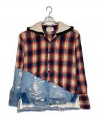GREG LAURENグレッグローレン）の古着「Denim Hooded Studio Shirt」｜レッド×ネイビー