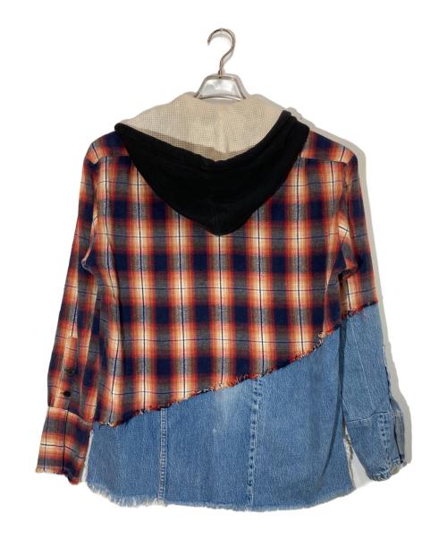 GREG LAUREN（グレッグローレン）GREG LAUREN (グレッグローレン) Denim Hooded Studio Shirt レッド×ネイビー サイズ:Ⅿの古着・服飾アイテム