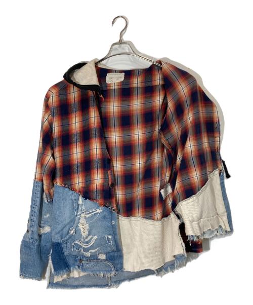 GREG LAUREN（グレッグローレン）GREG LAUREN (グレッグローレン) Denim Hooded Studio Shirt レッド×ネイビー サイズ:Ⅿの古着・服飾アイテム