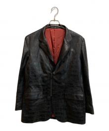 LANVIN COLLECTION（ランバンコレクション）の古着「クロコ型押しラムスキン テーラードジャケット」｜ブラック