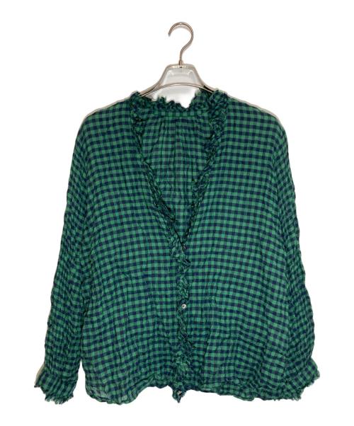 journal standard luxe（ジャーナルスタンダード ラックス）JOURNAL STANDARD LUXE (ジャーナルスタンダード ラックス) シャーリングチェック フリルブラウス グリーン サイズ:SIZE Freeの古着・服飾アイテム