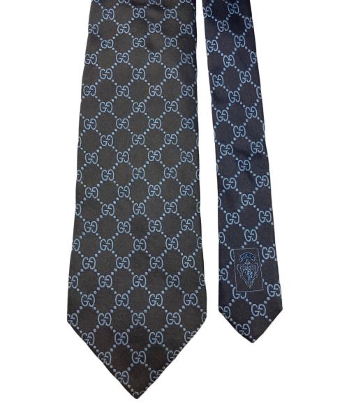 GUCCI（グッチ）GUCCI (グッチ) GG柄シルクネクタイ ブラック×ブルー サイズ:-の古着・服飾アイテム
