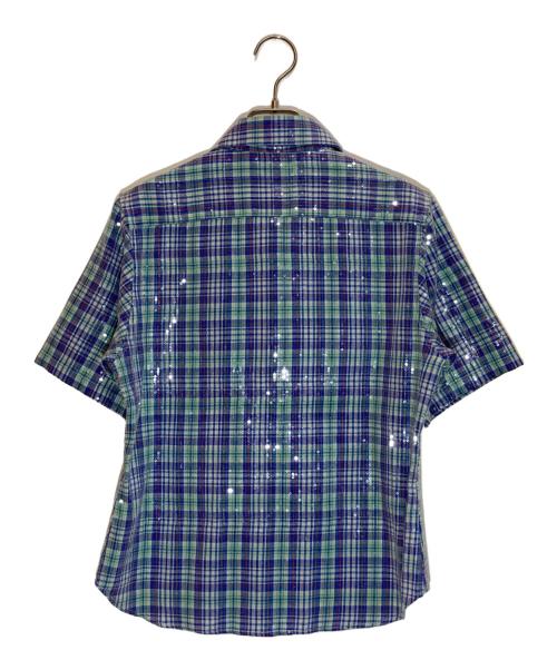 AFB（エーエフビー）AFB (エーエフビー) SPANGLE SS SHIRTS ブルー×グリーン サイズ:Sの古着・服飾アイテム