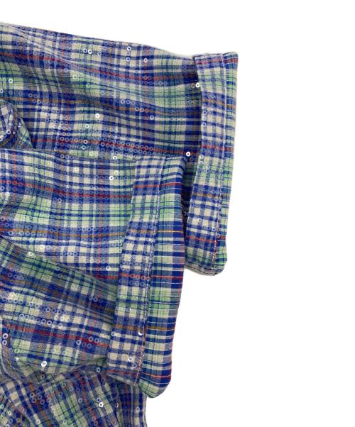 AFB（エーエフビー）AFB (エーエフビー) SPANGLE SS SHIRTS ブルー×グリーン サイズ:Sの古着・服飾アイテム