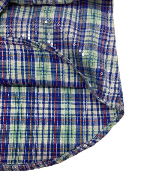 AFB（エーエフビー）AFB (エーエフビー) SPANGLE SS SHIRTS ブルー×グリーン サイズ:Sの古着・服飾アイテム