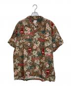 PAPASパパス）の古着「リネンアロハシャツ」｜ブラウン