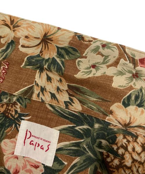 PAPAS（パパス）PAPAS (パパス) リネンアロハシャツ ブラウン サイズ:Lの古着・服飾アイテム