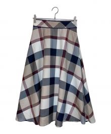 BLUE LABEL CRESTBRIDGE（ブルーレーベルクレストブリッジ）の古着「クレストブリッジチェッククロッシングツイルフレアスカート」｜ベージュ