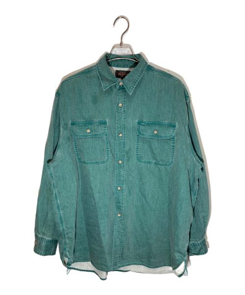 BEAMS PLUS（ビームスプラス）BEAMS PLUS (ビームスプラス) ピグメント プリント ライトデニム ワークシャツ グリーン サイズ:SIZE XLの古着・服飾アイテム