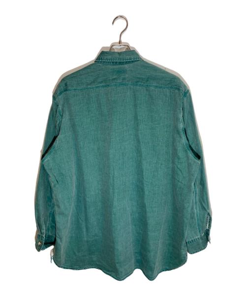 BEAMS PLUS（ビームスプラス）BEAMS PLUS (ビームスプラス) ピグメント プリント ライトデニム ワークシャツ グリーン サイズ:SIZE XLの古着・服飾アイテム