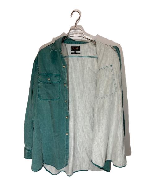 BEAMS PLUS（ビームスプラス）BEAMS PLUS (ビームスプラス) ピグメント プリント ライトデニム ワークシャツ グリーン サイズ:SIZE XLの古着・服飾アイテム