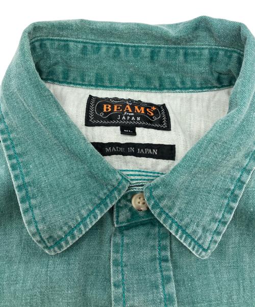 BEAMS PLUS（ビームスプラス）BEAMS PLUS (ビームスプラス) ピグメント プリント ライトデニム ワークシャツ グリーン サイズ:SIZE XLの古着・服飾アイテム