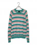 BEAMS PLUSビームスプラス）の古着「Crew Light Multi Stripe」｜ピンク×グリーン