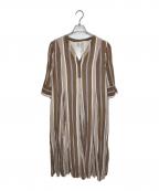 ne quittez pasヌキテパ）の古着「Cotton Stripe V Neck Dress」｜ブラウン