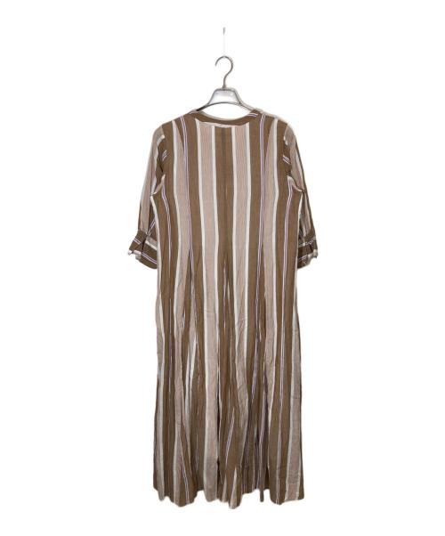 ne quittez pas（ヌキテパ）ne quittez pas (ヌキテパ) Cotton Stripe V Neck Dress ブラウン サイズ:Ⅿの古着・服飾アイテム