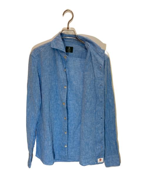 BORRELLI（ボレッリ）BORRELLI (ボレッリ) リネンコットンポプリンイタリアンカラーカジュアルシャツ ブルー サイズ:SIZE Mの古着・服飾アイテム