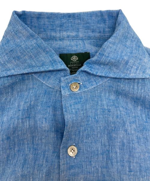 BORRELLI（ボレッリ）BORRELLI (ボレッリ) リネンコットンポプリンイタリアンカラーカジュアルシャツ ブルー サイズ:SIZE Mの古着・服飾アイテム