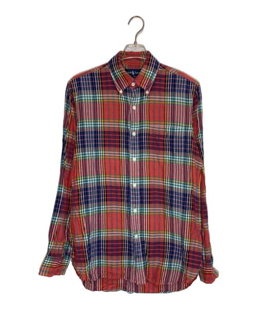 RALPH LAUREN（ラルフローレン）RALPH LAUREN (ラルフローレン) リネンブレンドチェックシャツ レッド×ネイビー サイズ:Ⅿの古着・服飾アイテム