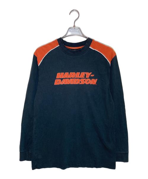 HARLEY-DAVIDSON（ハーレーダビッドソン）HARLEY-DAVIDSON (ハーレーダビッドソン) 刺繍ロゴカットソー ブラック×オレンジ サイズ:Ⅿの古着・服飾アイテム