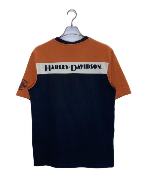 HARLEY-DAVIDSON（ハーレーダビッドソン）HARLEY-DAVIDSON (ハーレーダビッドソン) ヘンリーネックTシャツ ブラック×オレンジ サイズ:Ⅿの古着・服飾アイテム