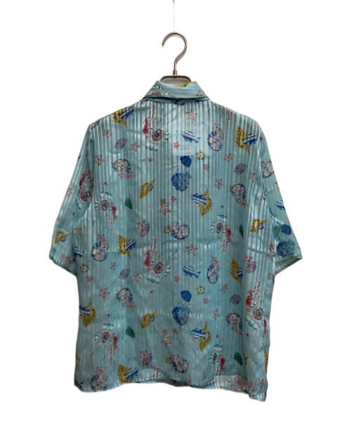 NARA CAMICIE（ナラカミーチェ）NARA CAMICIE (ナラカミーチェ) GENIUS SEA柄ボウタイ付き配色半袖ブラウス グリーン サイズ:3の古着・服飾アイテム