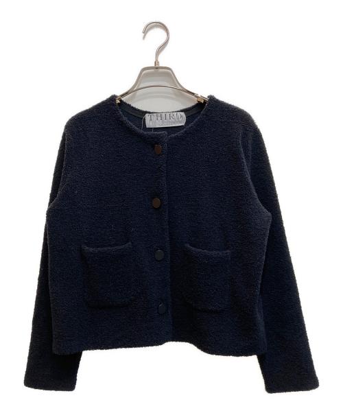 THIRD MAGAZINE（サードマガジン）THIRD MAGAZINE (サードマガジン) ノーカラーニットジャケット ネイビー サイズ:SIZE 9の古着・服飾アイテム