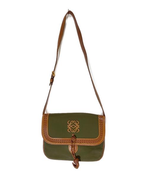 LOEWE（ロエベ）LOEWE (ロエベ) アナグラムショルダーバッグ グリーン×ブラウンの古着・服飾アイテム