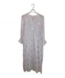 ne quittez pas（ヌキテパ）の古着「Cotton Voile Foil Flower Print Sleeve Dress」｜ピンク