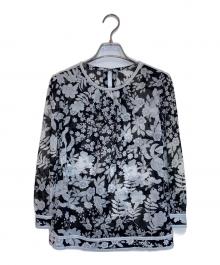 LEONARD FASHION（レオナールファッション）の古着「花柄ブラウス」｜ホワイト×ブラック