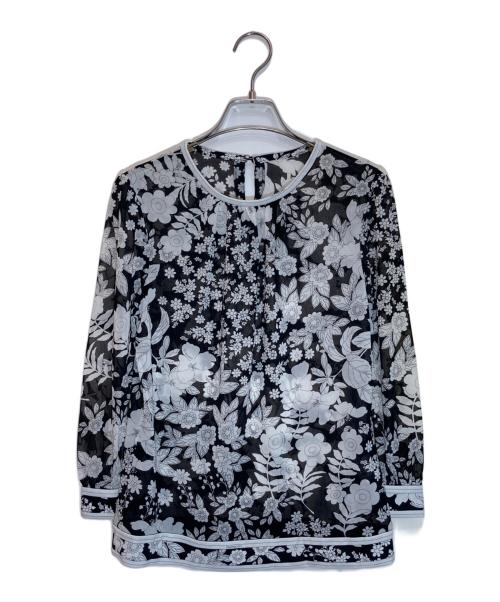 LEONARD FASHION（レオナールファッション）LEONARD FASHION (レオナールファッション) 花柄ブラウス ホワイト×ブラック サイズ:Mの古着・服飾アイテム