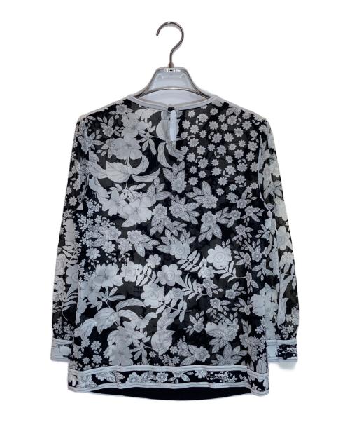 LEONARD FASHION（レオナールファッション）LEONARD FASHION (レオナールファッション) 花柄ブラウス ホワイト×ブラック サイズ:Mの古着・服飾アイテム