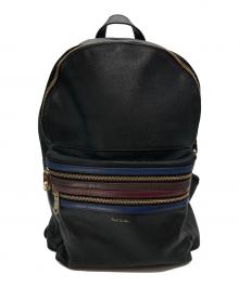 PAUL SMITH（ポールスミス）の古着「シグネチャージップストライプ レザーバックパック」｜ブラック